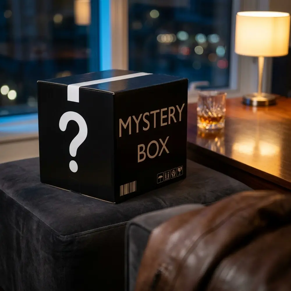 Black Box da Vapor Gringo em lounge de luxo sobre veludo, copo de drink e luzes da cidade desfocadas ao fundo - Vapor Gringo