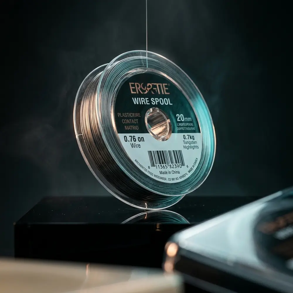 Carretel do Fio Kanthal A1 0.6mm Vapebox suspenso sobre base preta brilhante com reflexos - Vapor Gringo