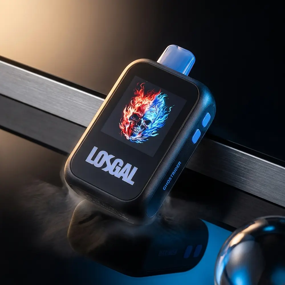 Pod descartável Lost Mary LOSGAL MC25000 sobre acrílico escuro com iluminação dramática e reflexos metálicos - Vapor Gringo