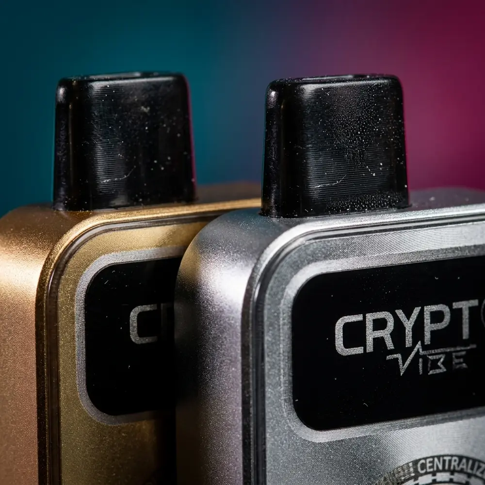 Close-up do bocal e textura do Pod Descartavel Crypt Vibe Passion Fruit Sour Kiwi com condensacao - Vapor Gringo