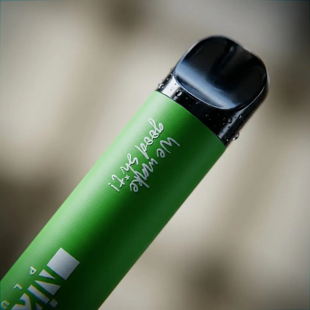 Textura do Pod descartavel NikBar Plus Spearmint com logo nítido, gotas de condensacao e reflexos metalicos - Vapor Gringo