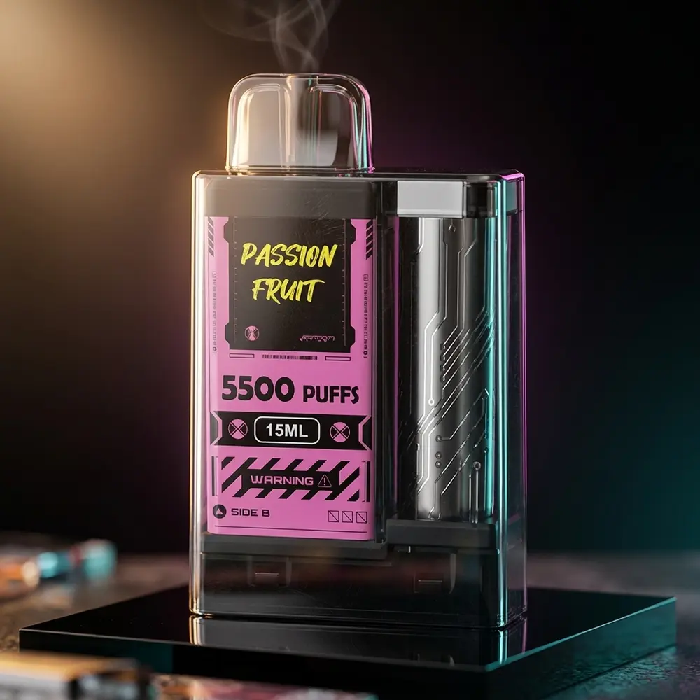 Pod Descartavel Vapengin 5.500 puffs sobre base acrilica brilhante com luzes roxas e reflexos urbanos - Vapor Gringo