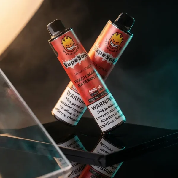 pod descartável vapesoul - Pod descartável Vapesoul - Mega - 5000 puffs - Peach Mango Watermelon