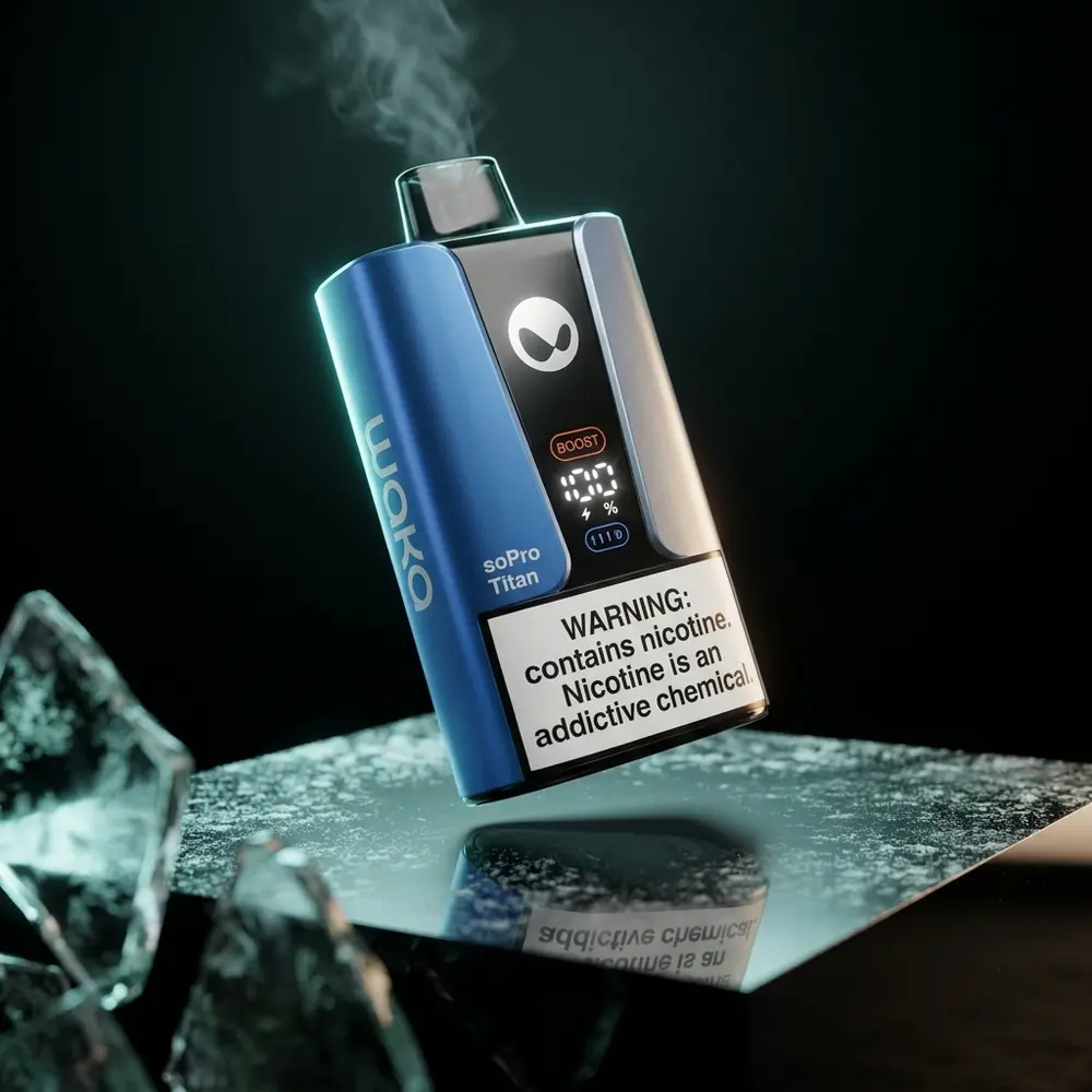 Pod descartavel Waka soPRO Titan Cool Mint suspenso sobre base acrilica com luz fria e reflexos - Vapor Gringo