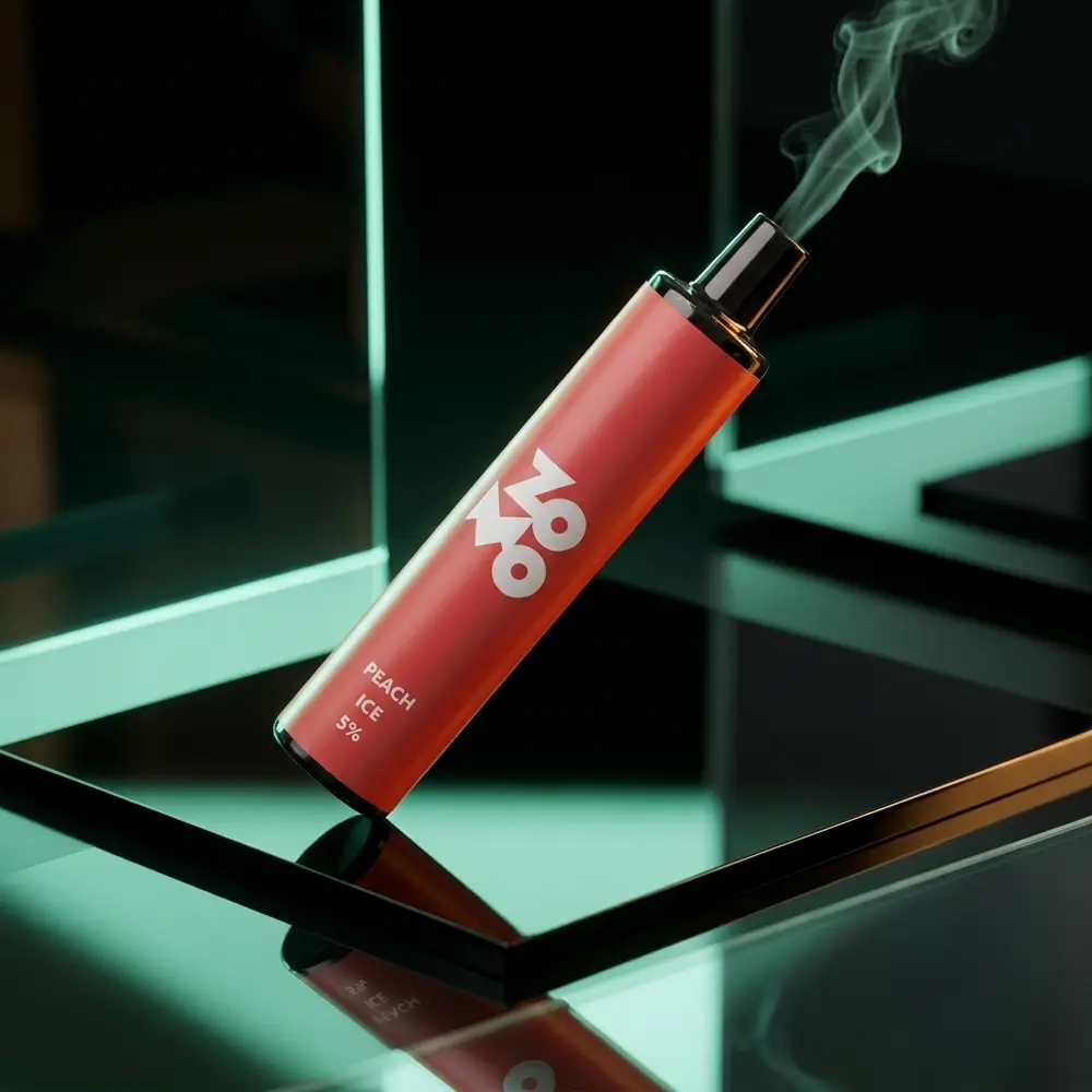 Pod descartavel Zomo Flow Trident Mint em close sobre base acrilica preta com iluminacao verde-menta - Vapor Gringo