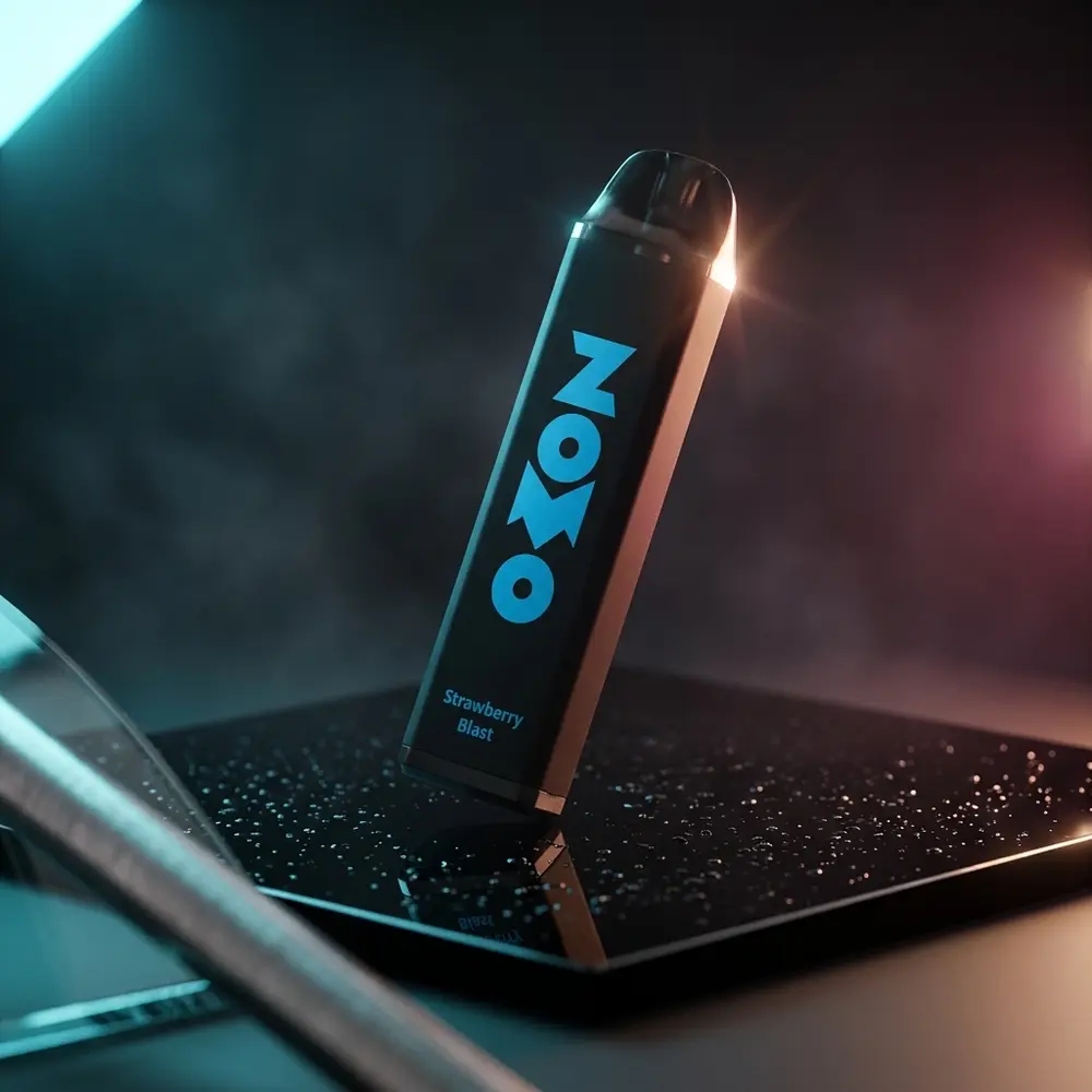 Pod Descartavel Zomo Party 800 puffs em estúdio premium sobre acrilico preto com reflexos e gotas - Vapor Gringo