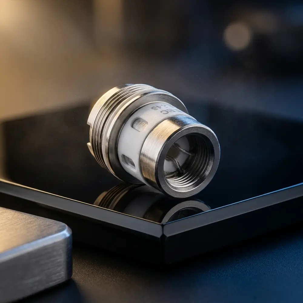 Resistencia Tarot Nano Ceramic VECO Vaporesso sobre acrilico preto com luzes douradas e azuis - Vapor Gringo
