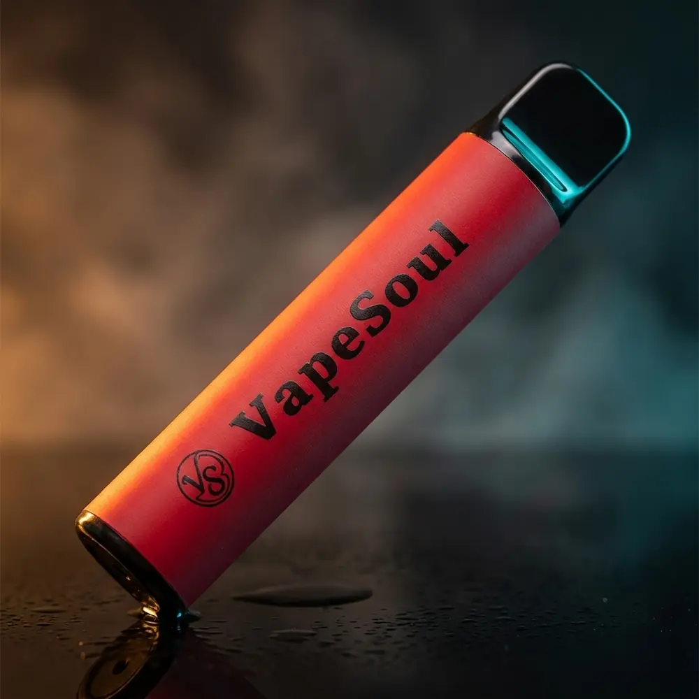 Pod descartavel Vapesoul Cola Lemon posado em estudio sobre acrilico brilhante com iluminacao dramatica - Vapor Gringo