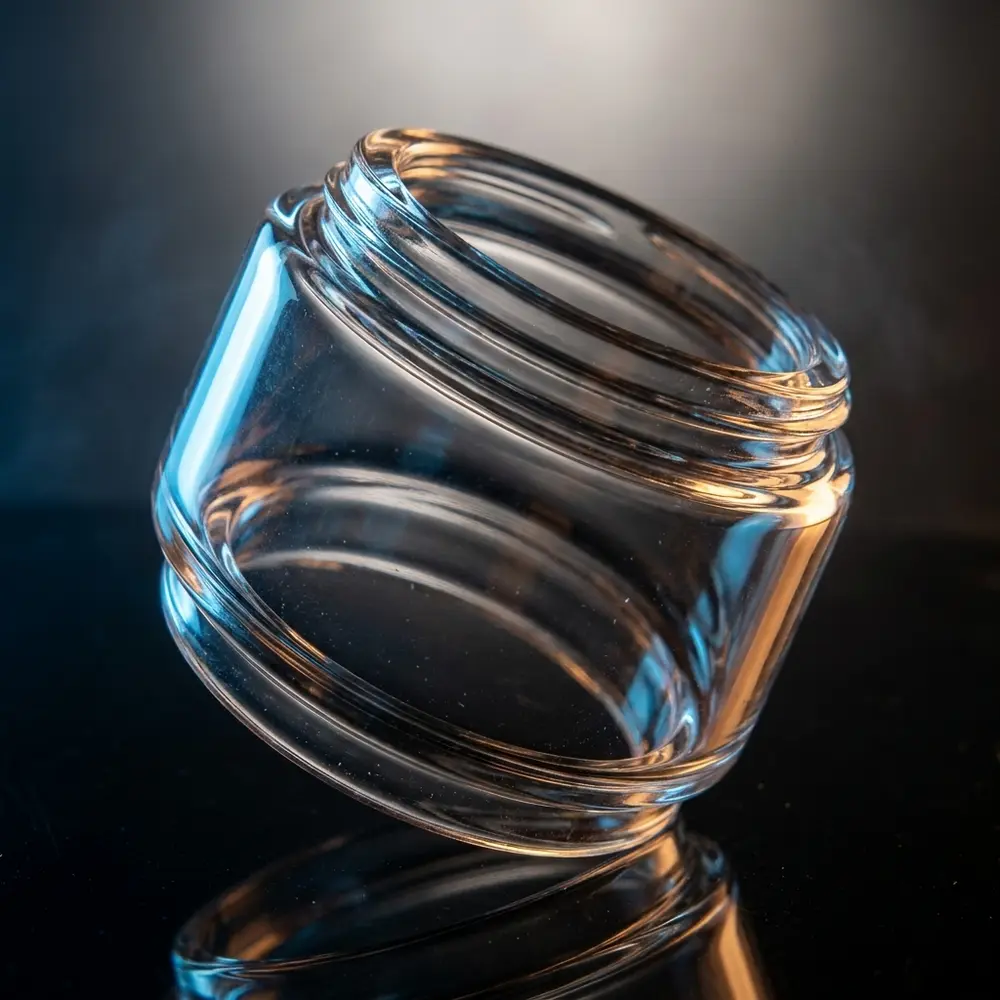 Vidro de reposicao bubble para Zeus X da GeekVape sobre acrilico preto com iluminacao dramatica e reflexos - Vapor Gringo