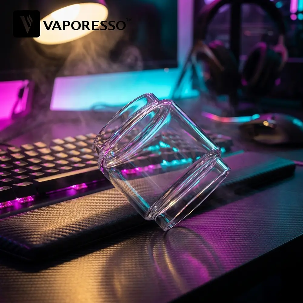 Vidro de reposição Bubble Sky Solo Gen Nano Vaporesso sobre mesa gaming RGB com teclado e fones ao fundo - Vapor Gringo